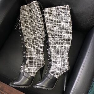 Black and white boots